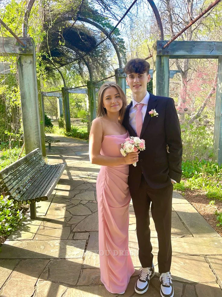 Sheath Sleeveless Pink Chiffon Long formal dresses Bridesmaid Dresses evening gown Prom Dress With Split